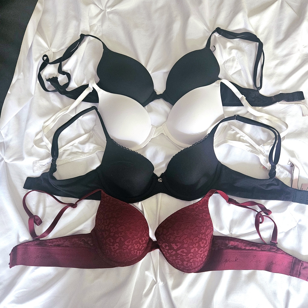 PINK Victoria's Secret Black, White, and Red Bras